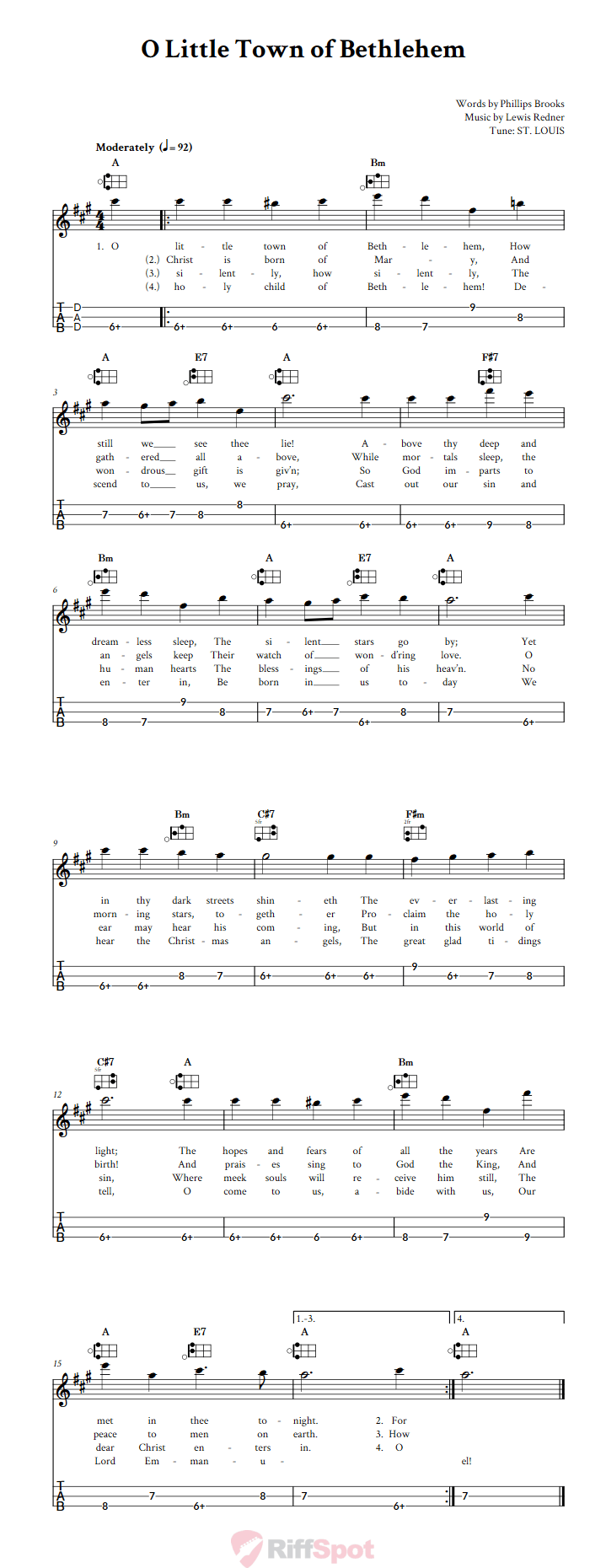O Little Town of Bethlehem Easy Mountain Dulcimer Tab (DAD Tuning)