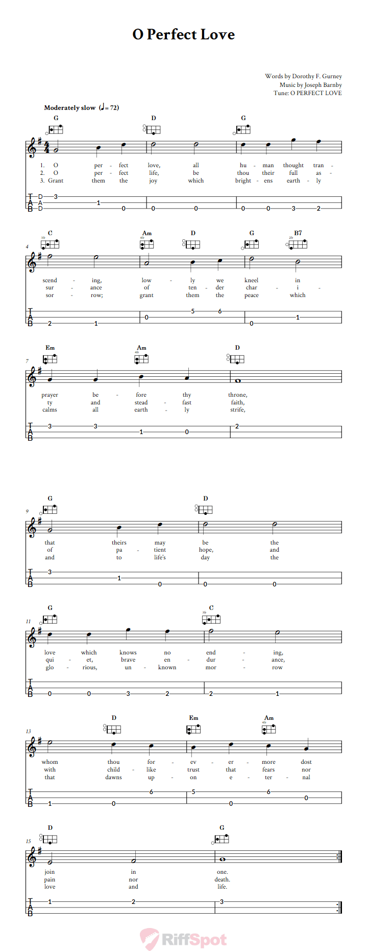 O Perfect Love Easy Mountain Dulcimer Tab (DAD Tuning)