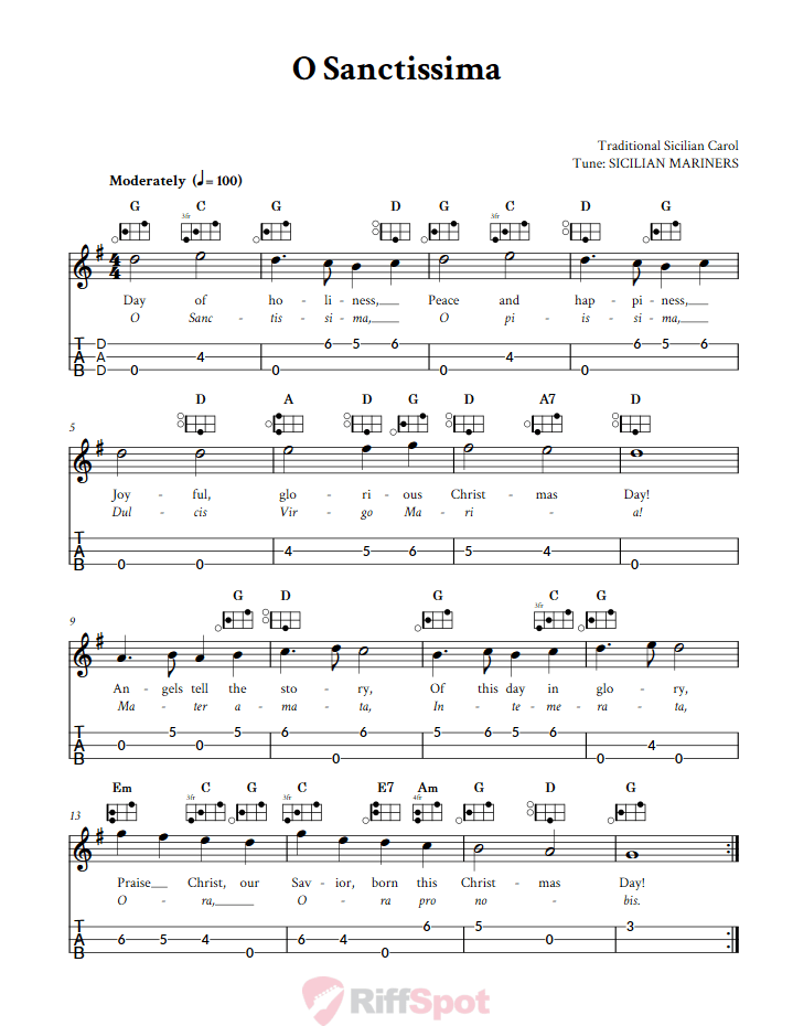 O Sanctissima Easy Mountain Dulcimer Tab (DAD Tuning)