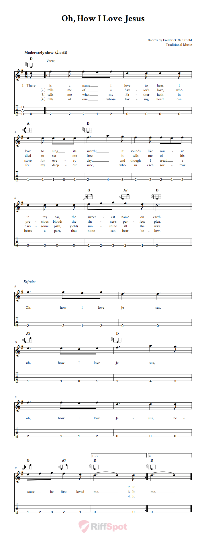 Oh, How I Love Jesus Easy Mountain Dulcimer Tab (DAD Tuning)