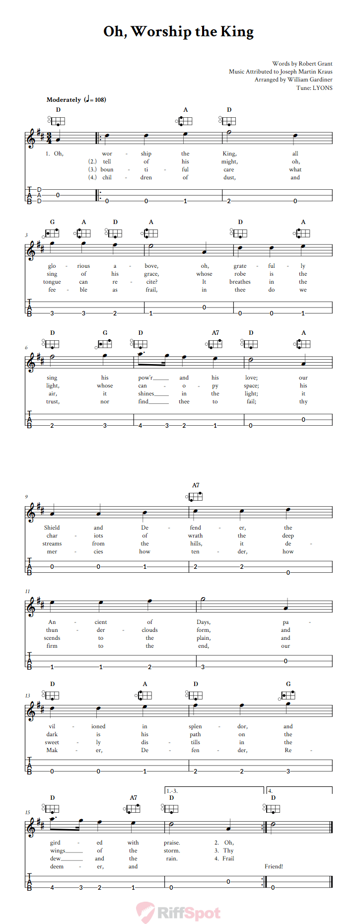 Oh, Worship the King Easy Mountain Dulcimer Tab (DAD Tuning)