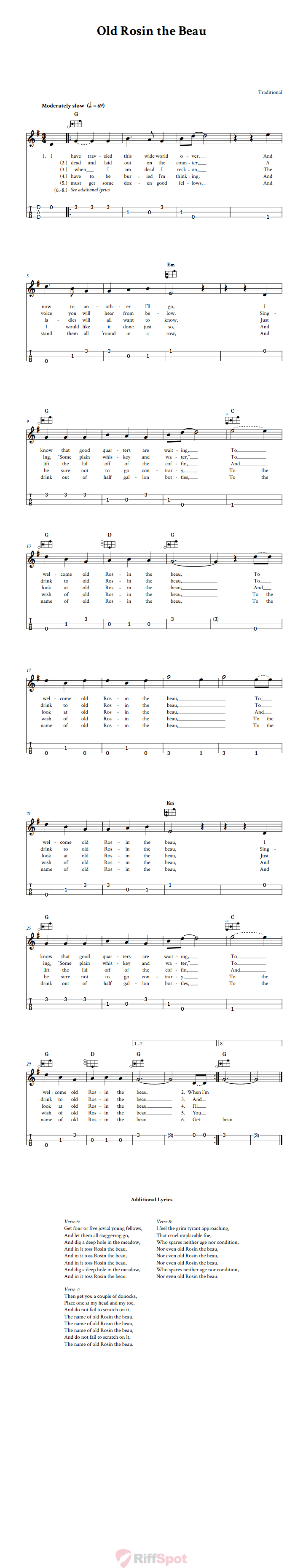 Old Rosin the Beau Easy Mountain Dulcimer Tab (DAD Tuning)