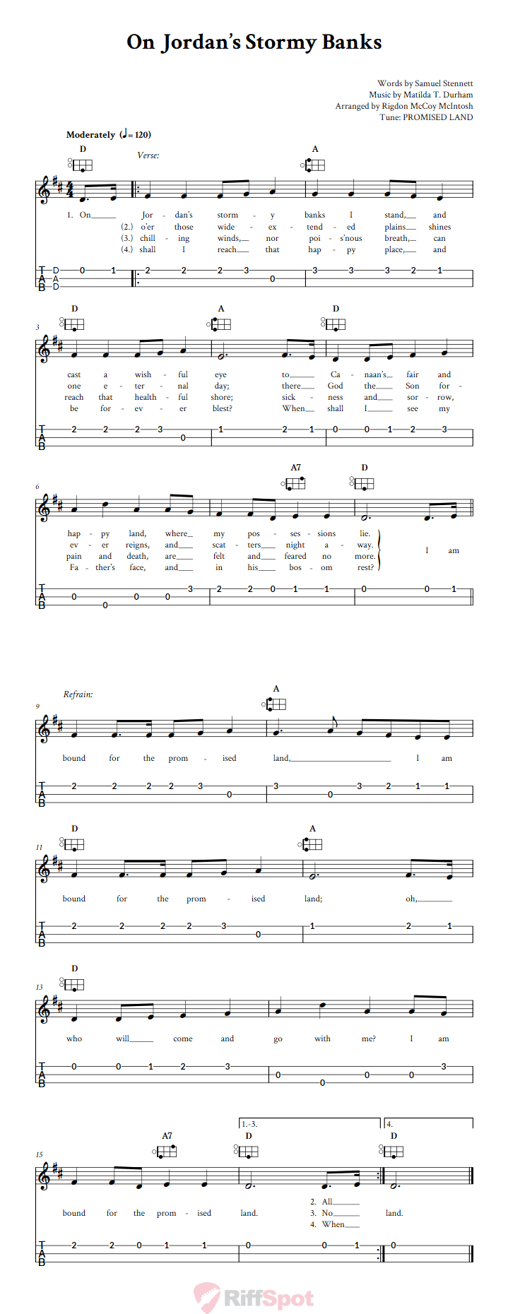On Jordan's Stormy Banks Easy Mountain Dulcimer Tab (DAD Tuning)