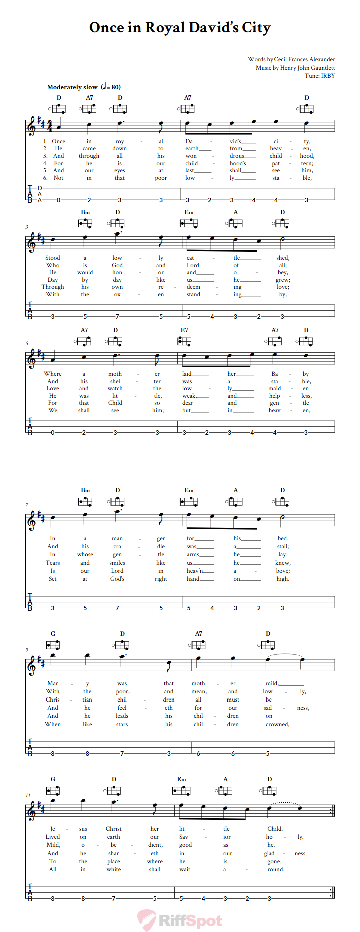 Once in Royal David's City Easy Mountain Dulcimer Tab (DAA Tuning)