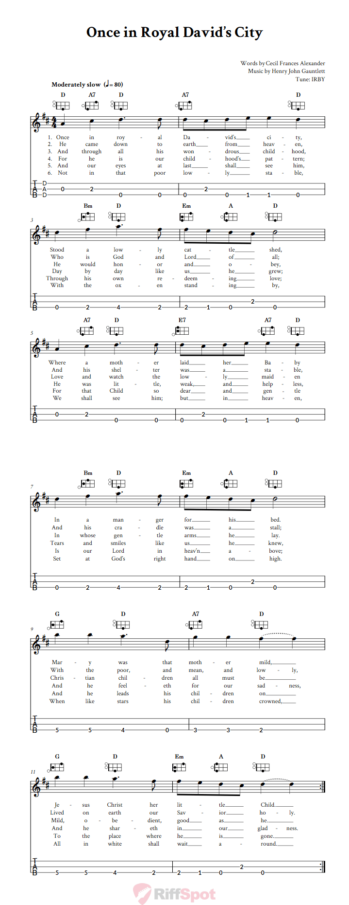 Once in Royal David's City Easy Mountain Dulcimer Tab (DAD Tuning)
