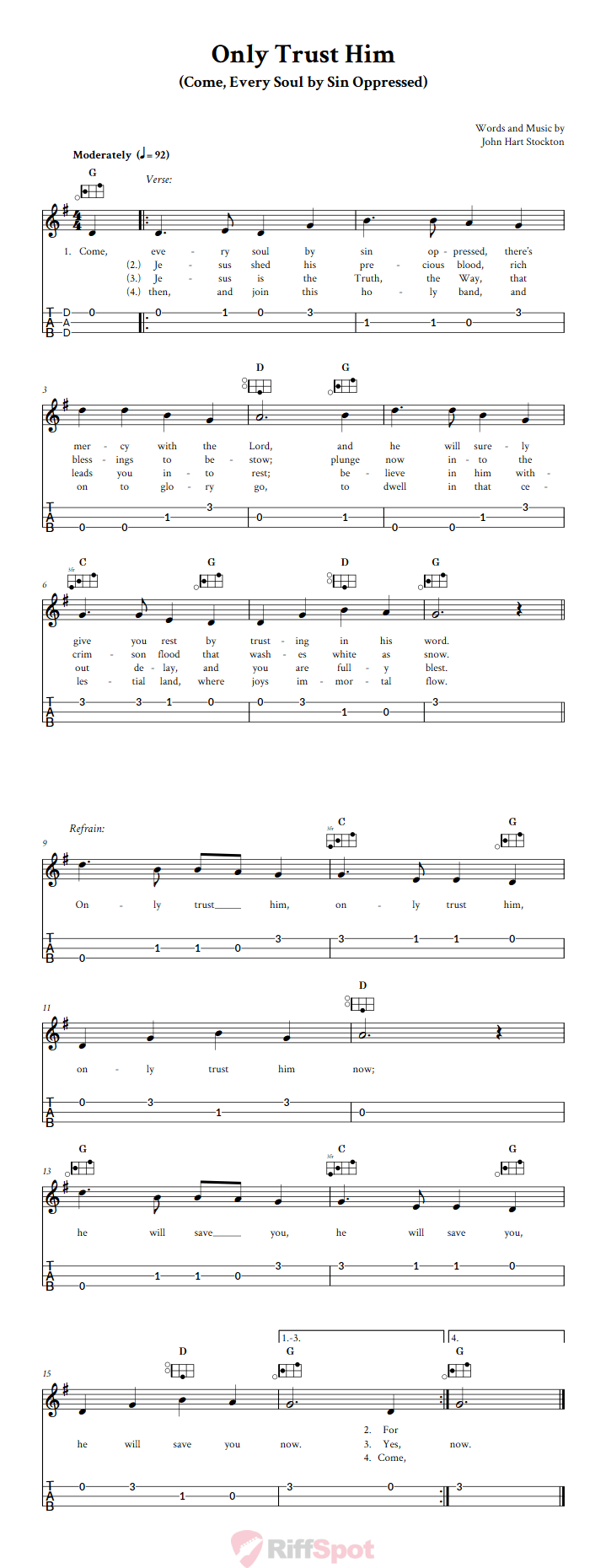 Only Trust Him Easy Mountain Dulcimer Tab (DAD Tuning)