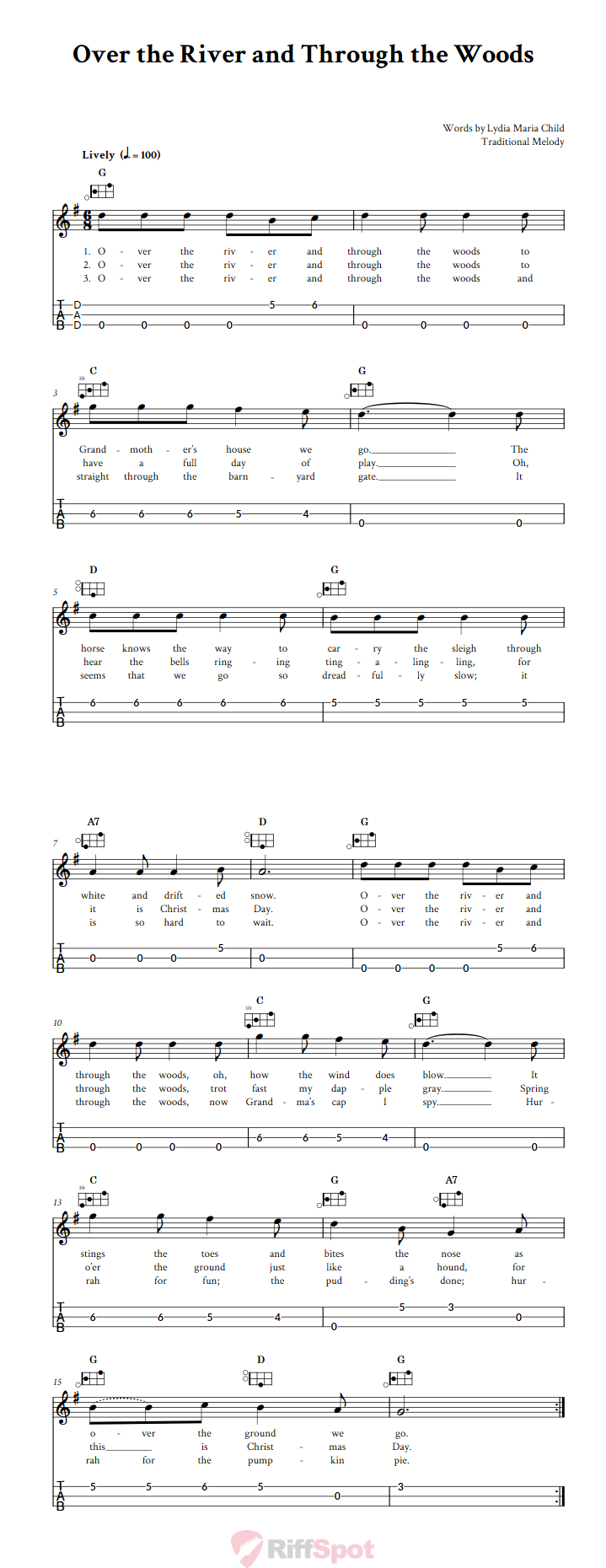 Over the River and Through the Woods Easy Mountain Dulcimer Tab (DAD Tuning)