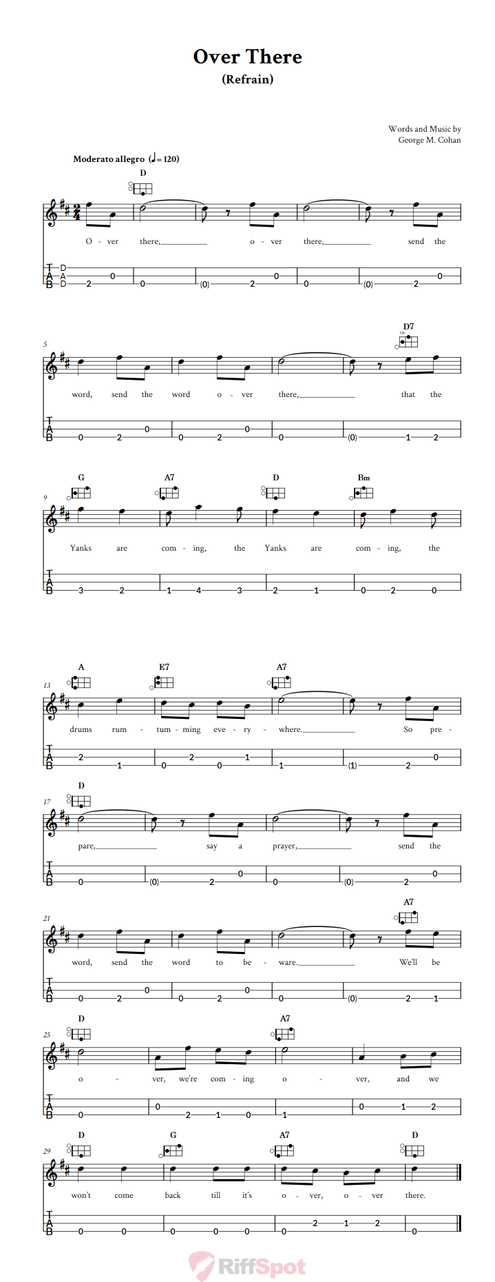 Over There Easy Mountain Dulcimer Tab (DAD Tuning)