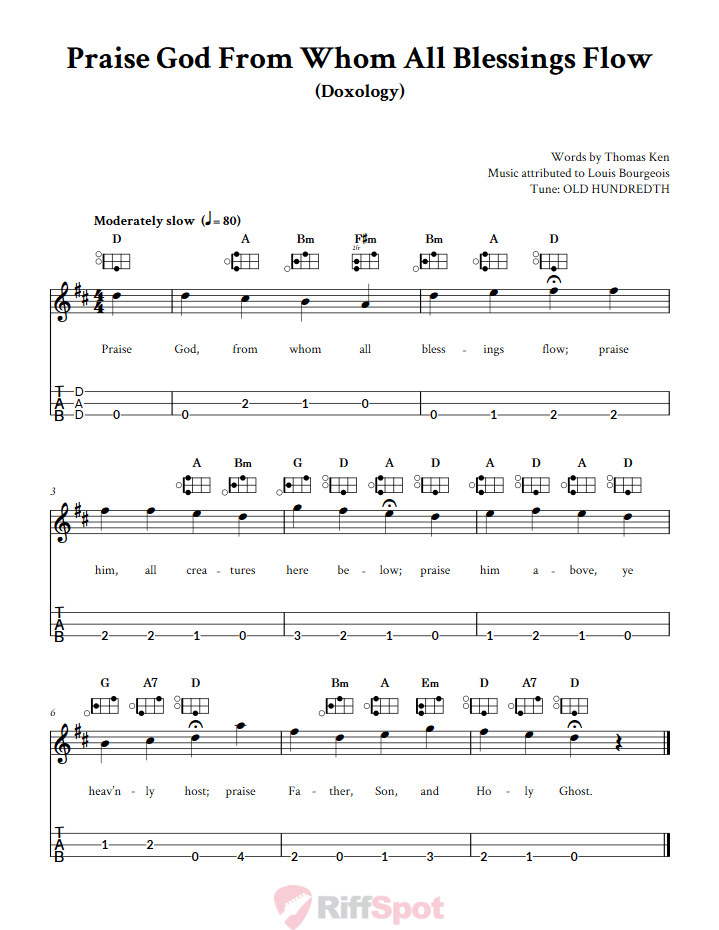 Praise God From Whom All Blessings Flow Easy Mountain Dulcimer Tab (DAD Tuning)