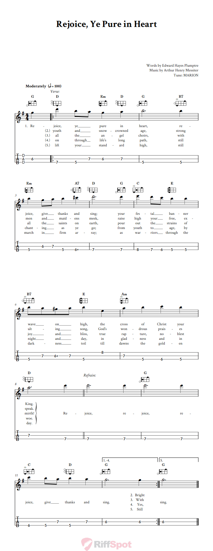 Rejoice, Ye Pure in Heart Easy Mountain Dulcimer Tab (DAD Tuning)