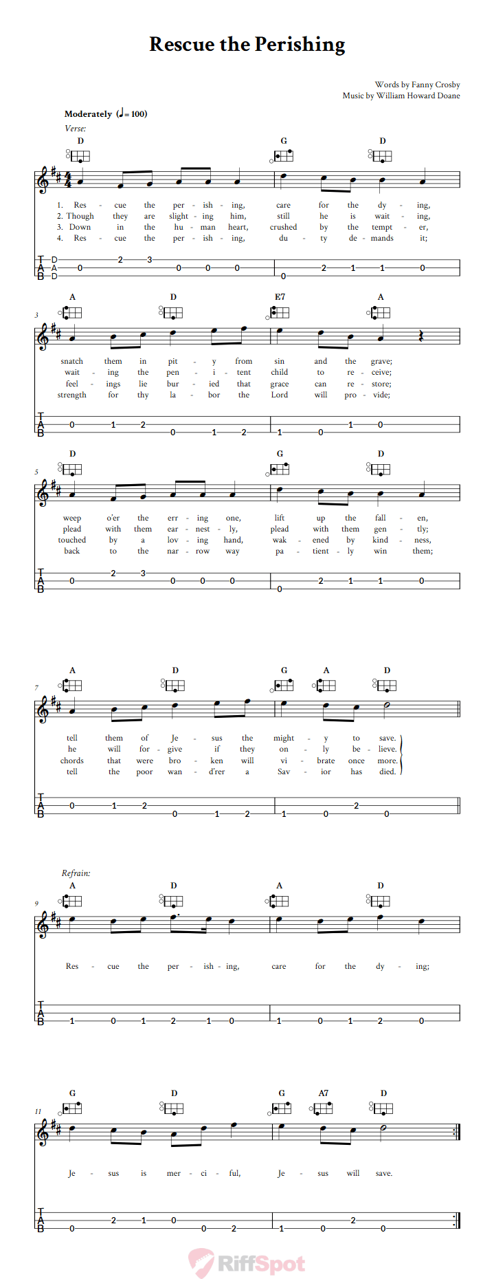 Rescue the Perishing Easy Mountain Dulcimer Tab (DAD Tuning)