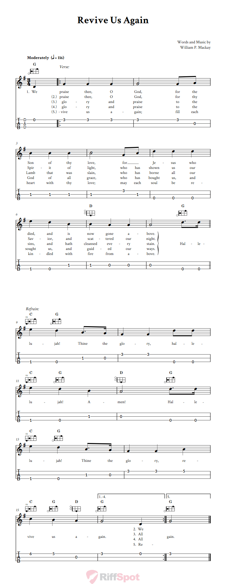 Revive Us Again Easy Mountain Dulcimer Tab (DAD Tuning)