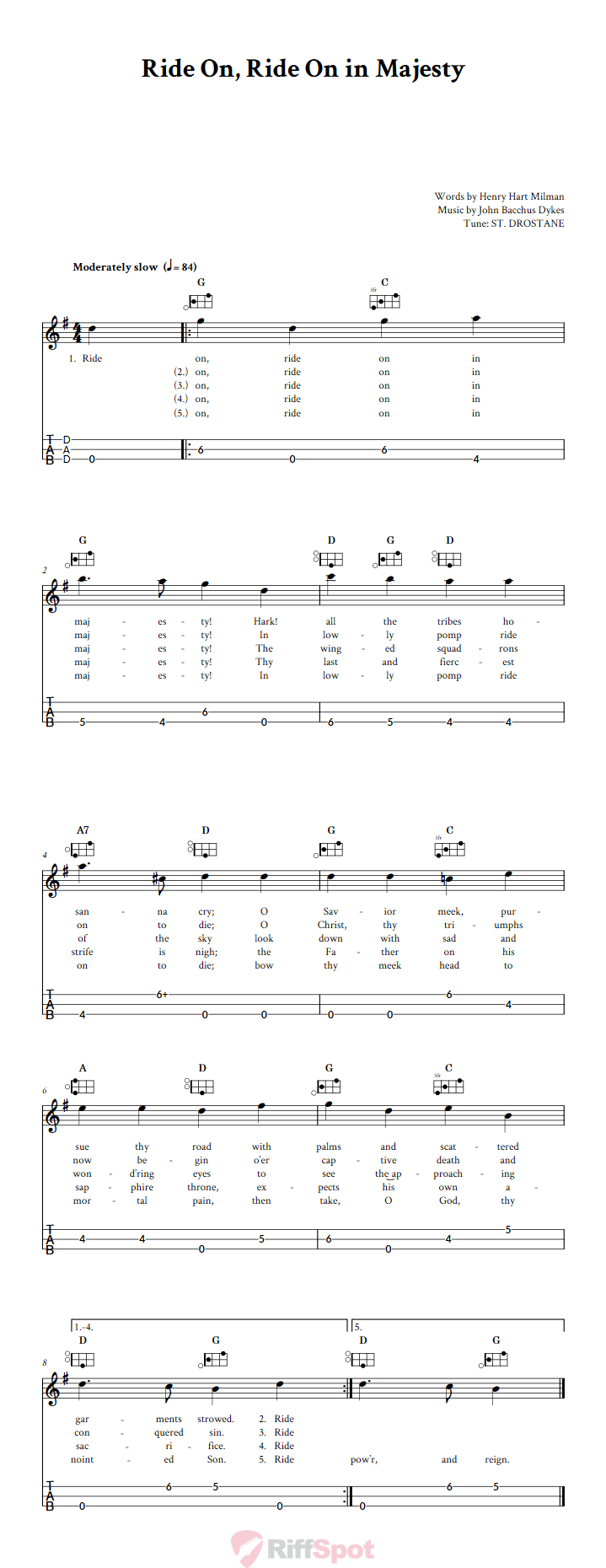 Ride On! Ride On In Majesty Easy Mountain Dulcimer Tab (DAD Tuning)