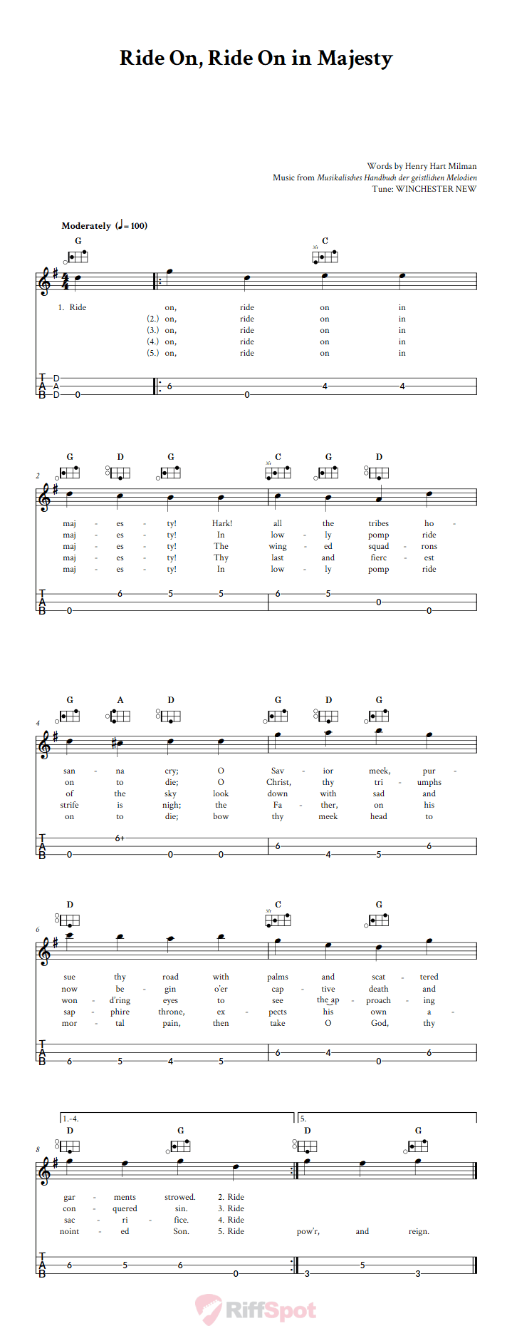 Ride On, Ride On in Majesty Easy Mountain Dulcimer Tab (DAD Tuning)