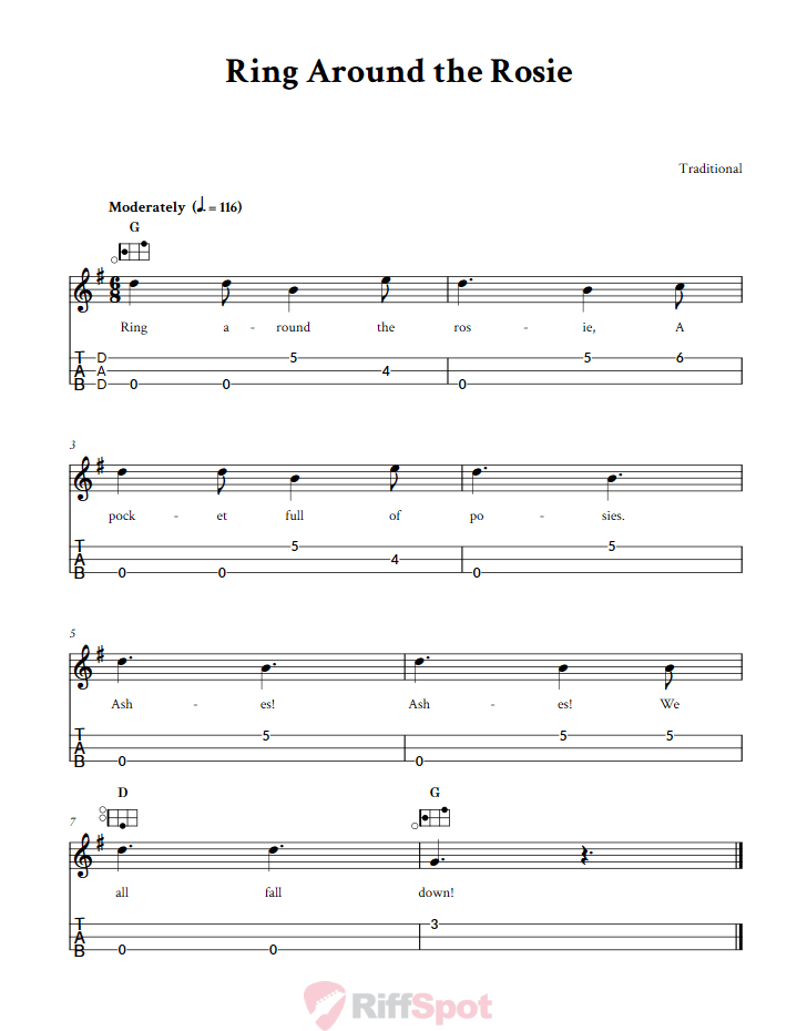 Ring Around the Rosie Easy Mountain Dulcimer Tab (DAD Tuning)