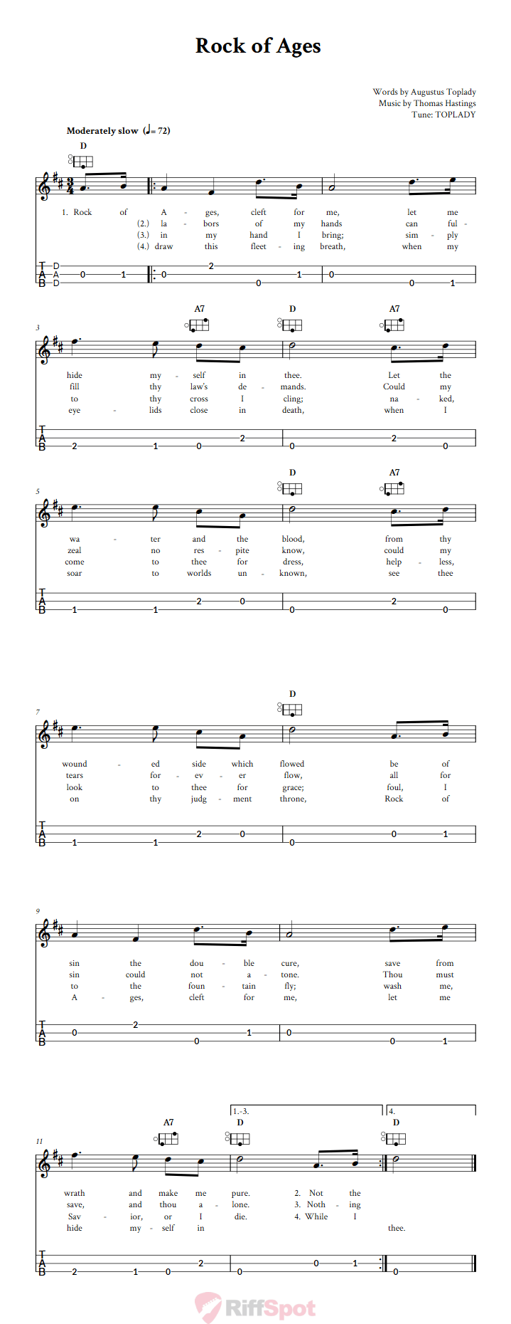 Rock of Ages Easy Mountain Dulcimer Tab (DAD Tuning)