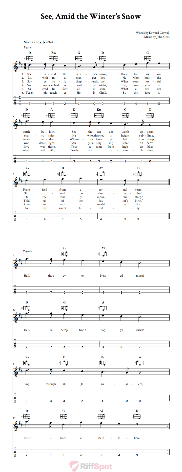 See, Amid the Winter's Snow Easy Mountain Dulcimer Tab (DAA Tuning)