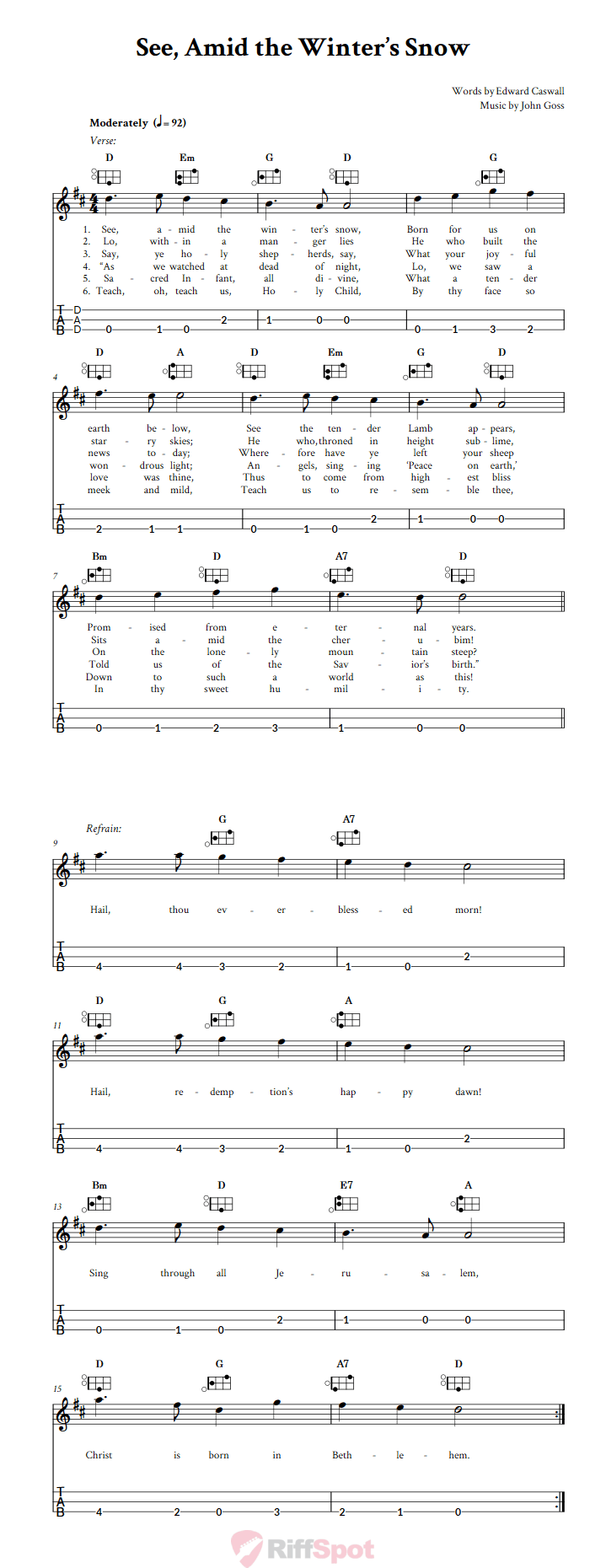 See, Amid the Winter's Snow Easy Mountain Dulcimer Tab (DAD Tuning)