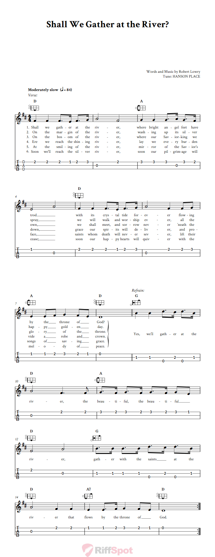 Shall We Gather at the River? Easy Mountain Dulcimer Tab (DAD Tuning)