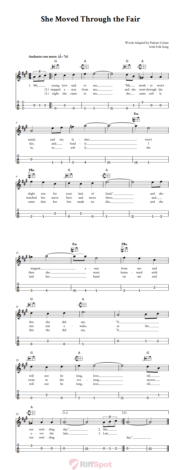 She Moved Through the Fair Easy Mountain Dulcimer Tab (DAD Tuning)