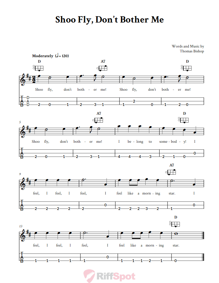 Shoo Fly, Don't Bother Me Easy Mountain Dulcimer Tab (DAD Tuning)