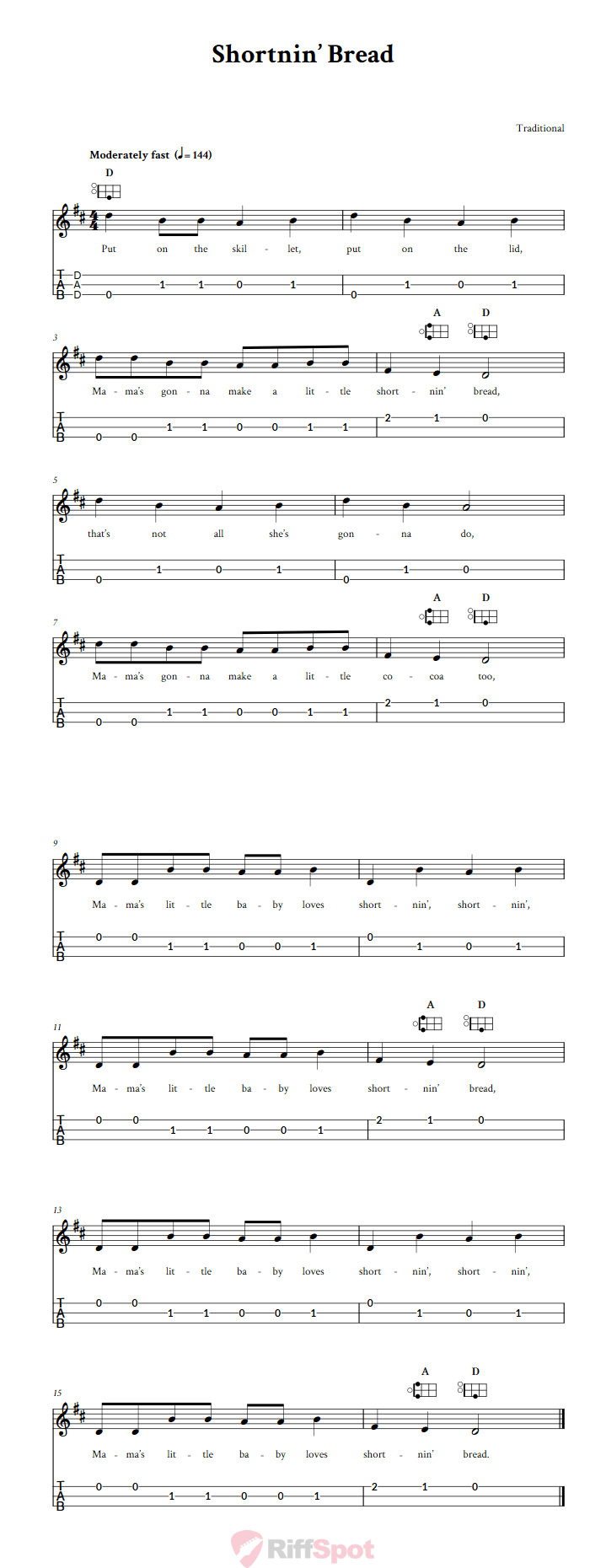 Shortnin' Bread Easy Mountain Dulcimer Tab (DAD Tuning)