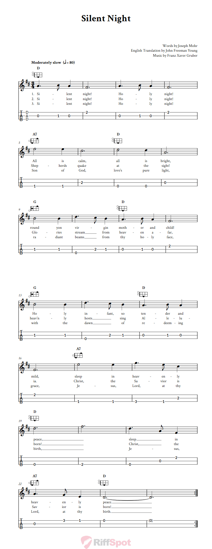 Silent Night Easy Mountain Dulcimer Tab (DAD Tuning)