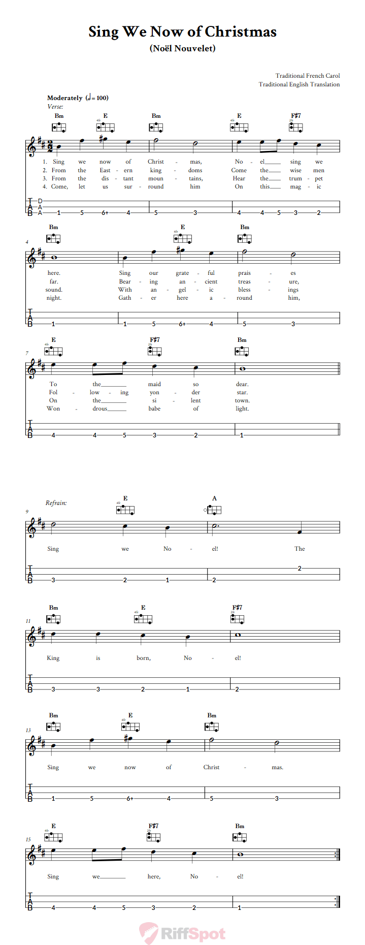 Sing We Now of Christmas Easy Mountain Dulcimer Tab (DAA Tuning)