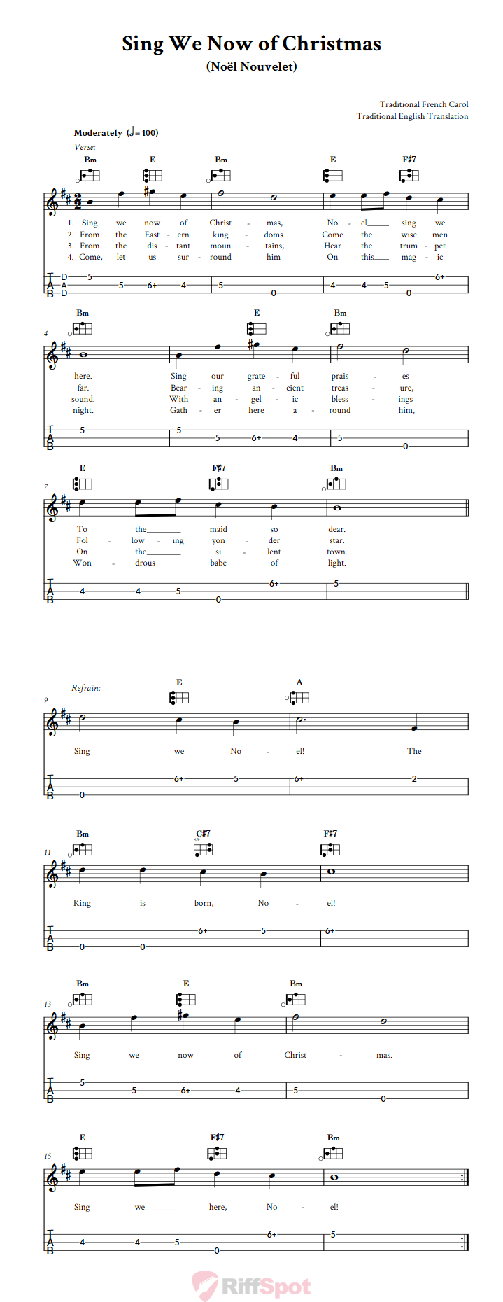 Sing We Now of Christmas Easy Mountain Dulcimer Tab (DAD Tuning)