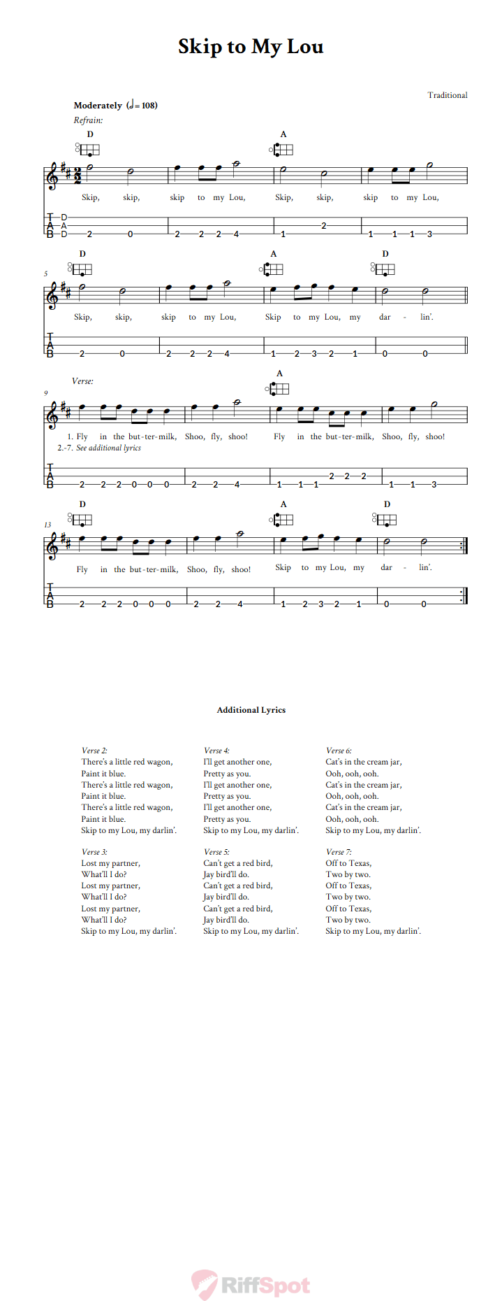 Skip to My Lou Easy Mountain Dulcimer Tab (DAD Tuning)