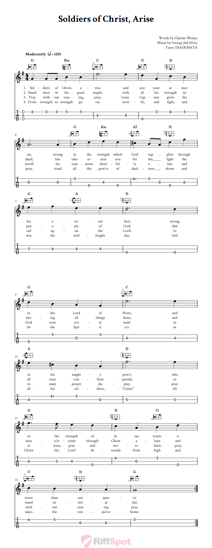 Soldiers of Christ, Arise Easy Mountain Dulcimer Tab (DAD Tuning)