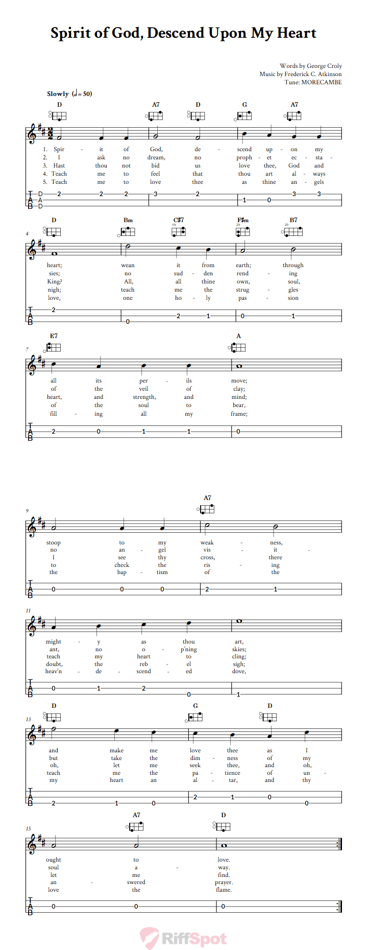 Spirit of God, Descend Upon My Heart Easy Mountain Dulcimer Tab (DAD Tuning)