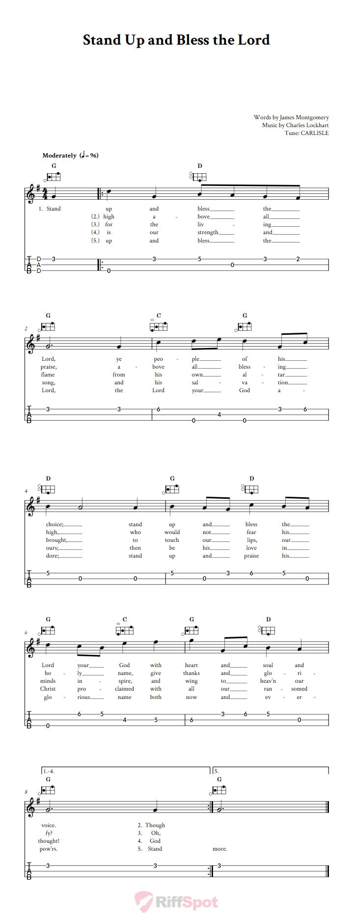Stand Up and Bless the Lord Easy Mountain Dulcimer Tab (DAD Tuning)
