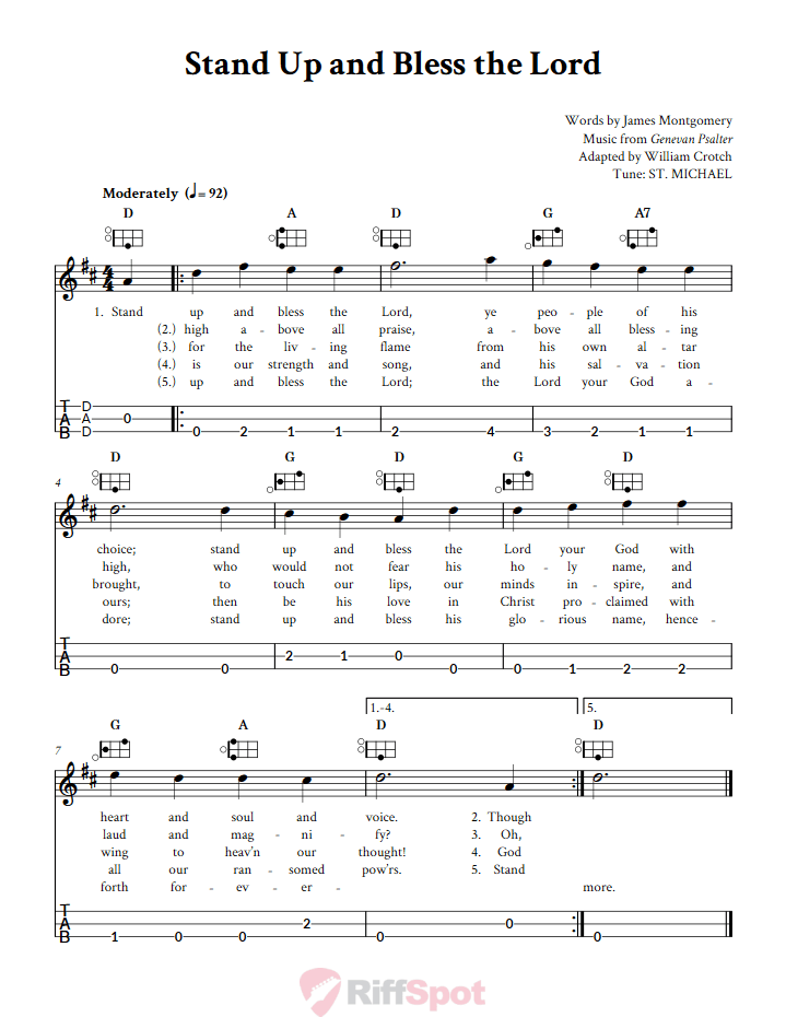 Stand Up and Bless the Lord Easy Mountain Dulcimer Tab (DAD Tuning)