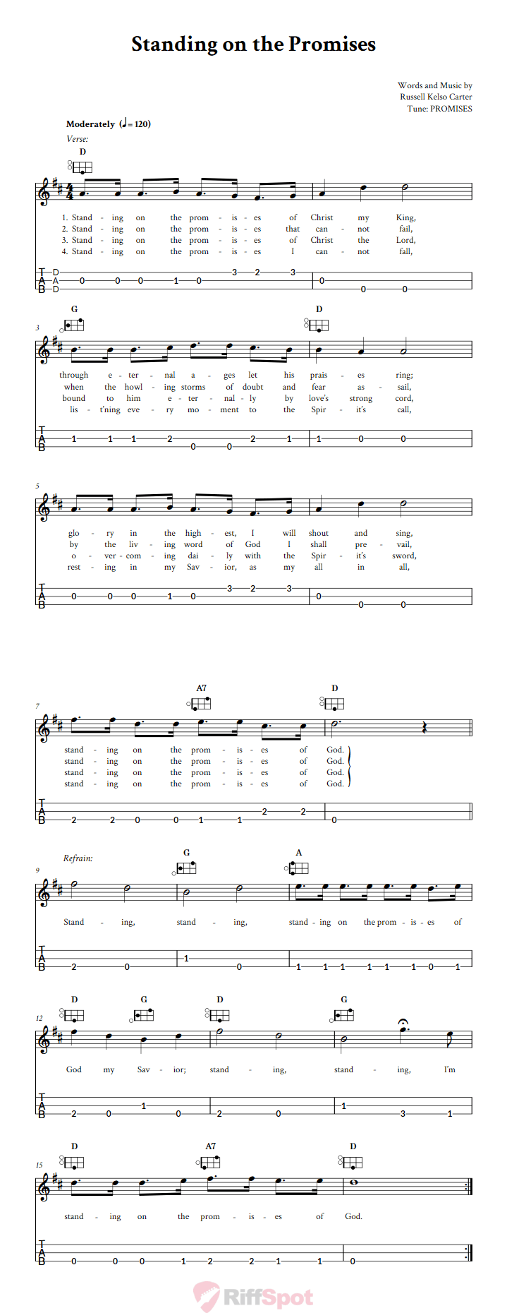 Standing on the Promises Easy Mountain Dulcimer Tab (DAD Tuning)
