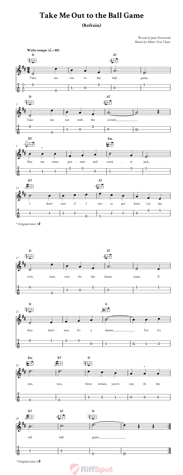 Take Me Out to the Ball Game Easy Mountain Dulcimer Tab (DAD Tuning)