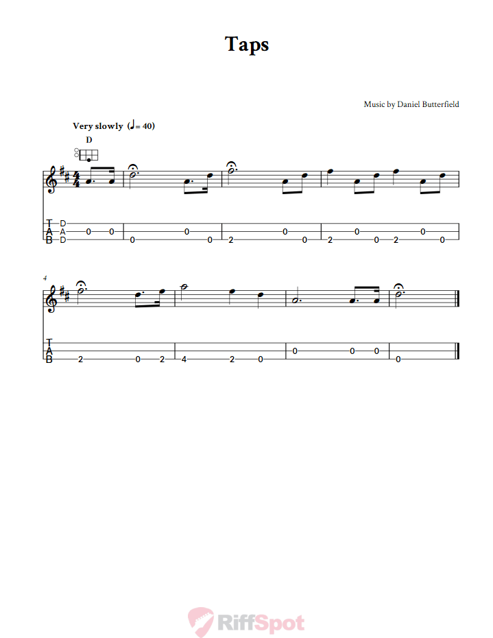 Taps Easy Mountain Dulcimer Tab (DAD Tuning)