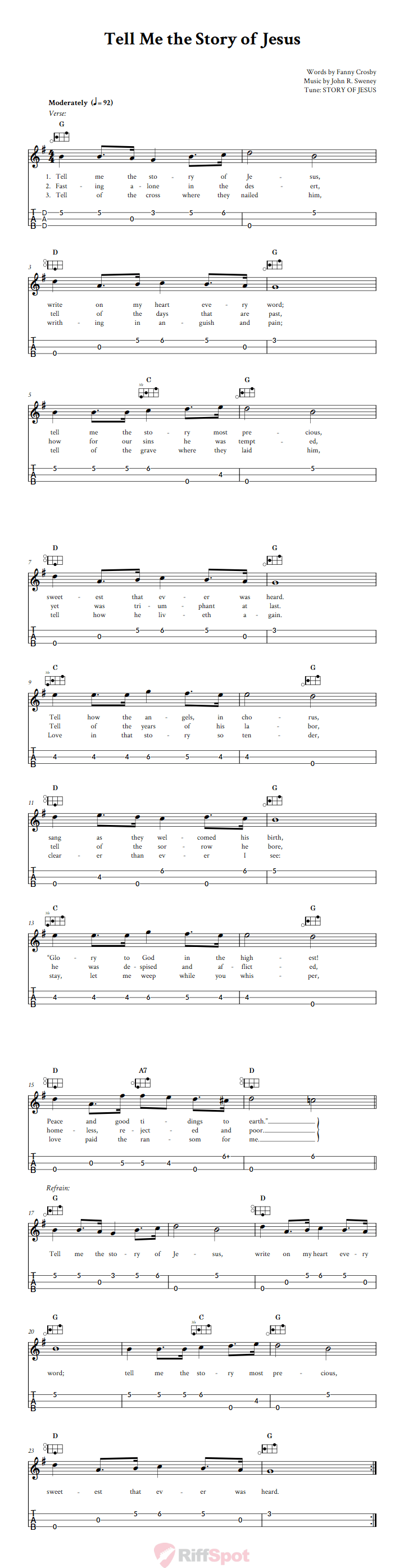 Tell Me the Story of Jesus Easy Mountain Dulcimer Tab (DAD Tuning)