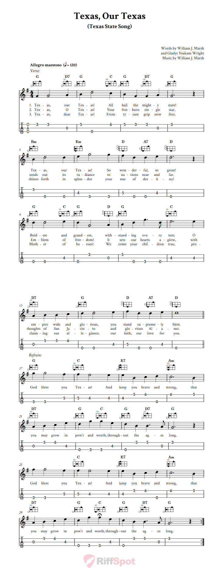 Texas, Our Texas Easy Mountain Dulcimer Tab (DAD Tuning)