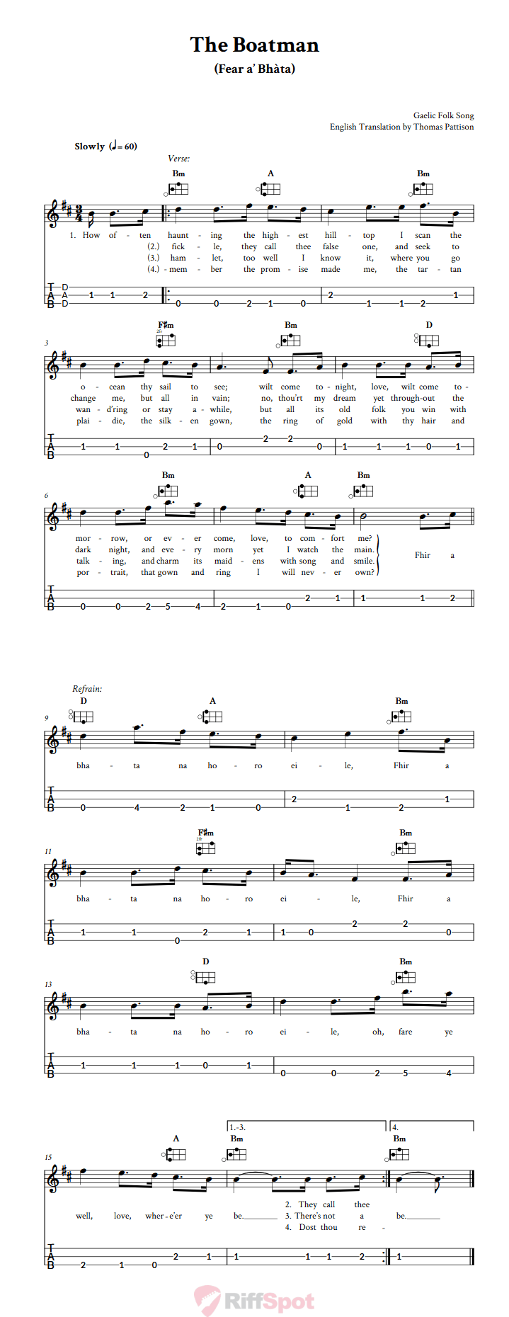 The Boatman Easy Mountain Dulcimer Tab (DAD Tuning)