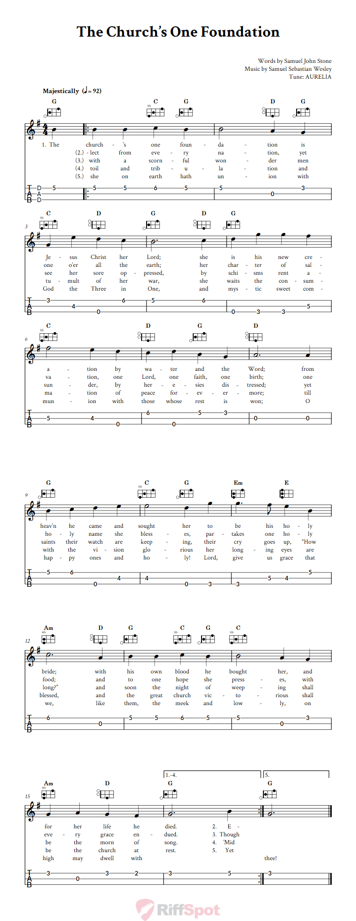 The Church's One Foundation Easy Mountain Dulcimer Tab (DAD Tuning)