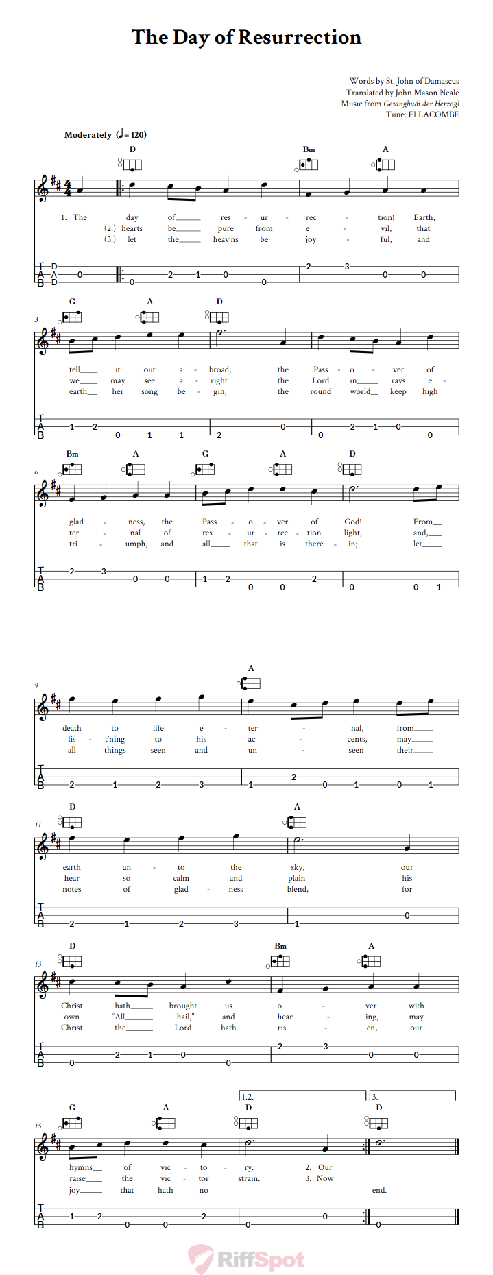 The Day of Resurrection Easy Mountain Dulcimer Tab (DAD Tuning)