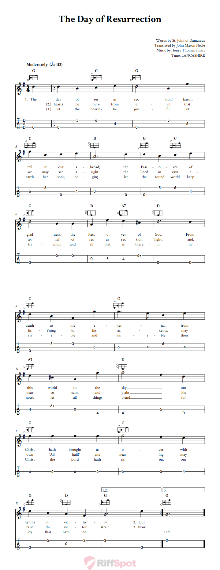 The Day of Resurrection Easy Mountain Dulcimer Tab (DAD Tuning)