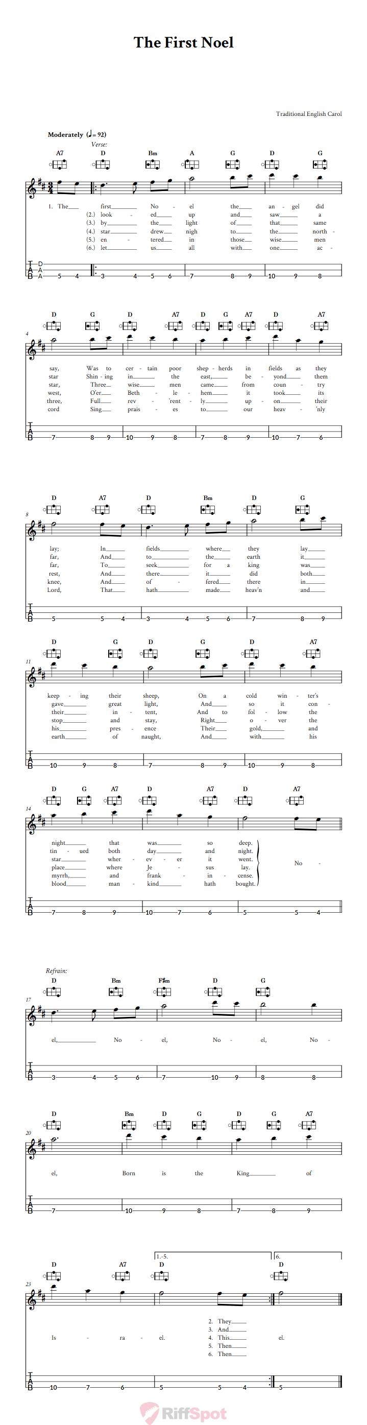 The First Noel Easy Mountain Dulcimer Tab (DAA Tuning)