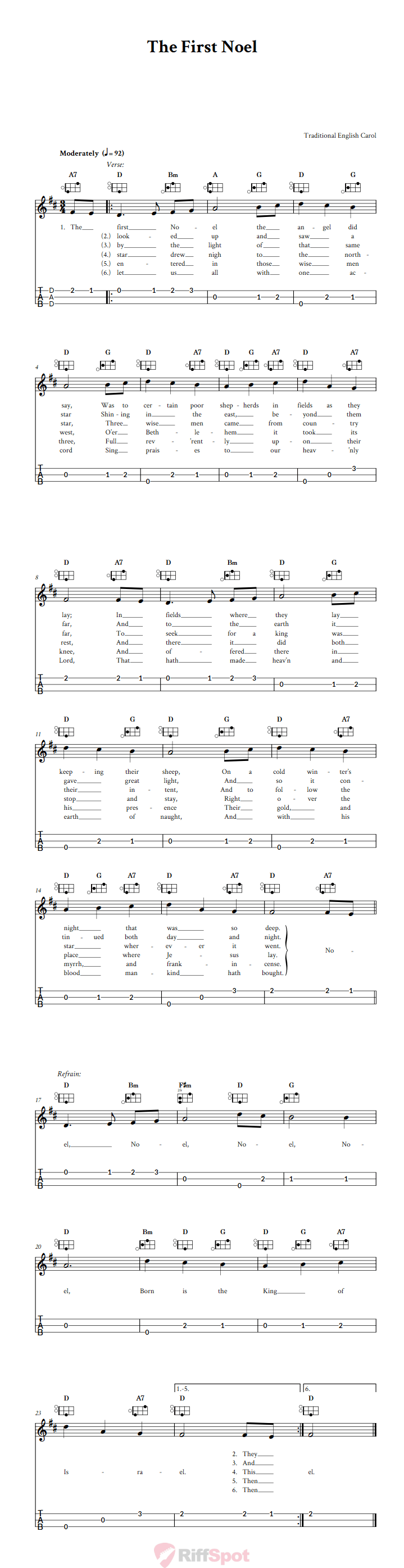The First Noel Easy Mountain Dulcimer Tab (DAD Tuning)