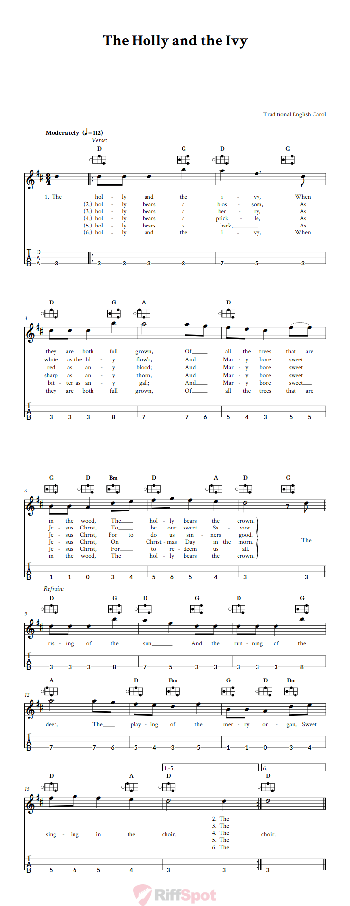 The Holly and the Ivy Easy Mountain Dulcimer Tab (DAA Tuning)