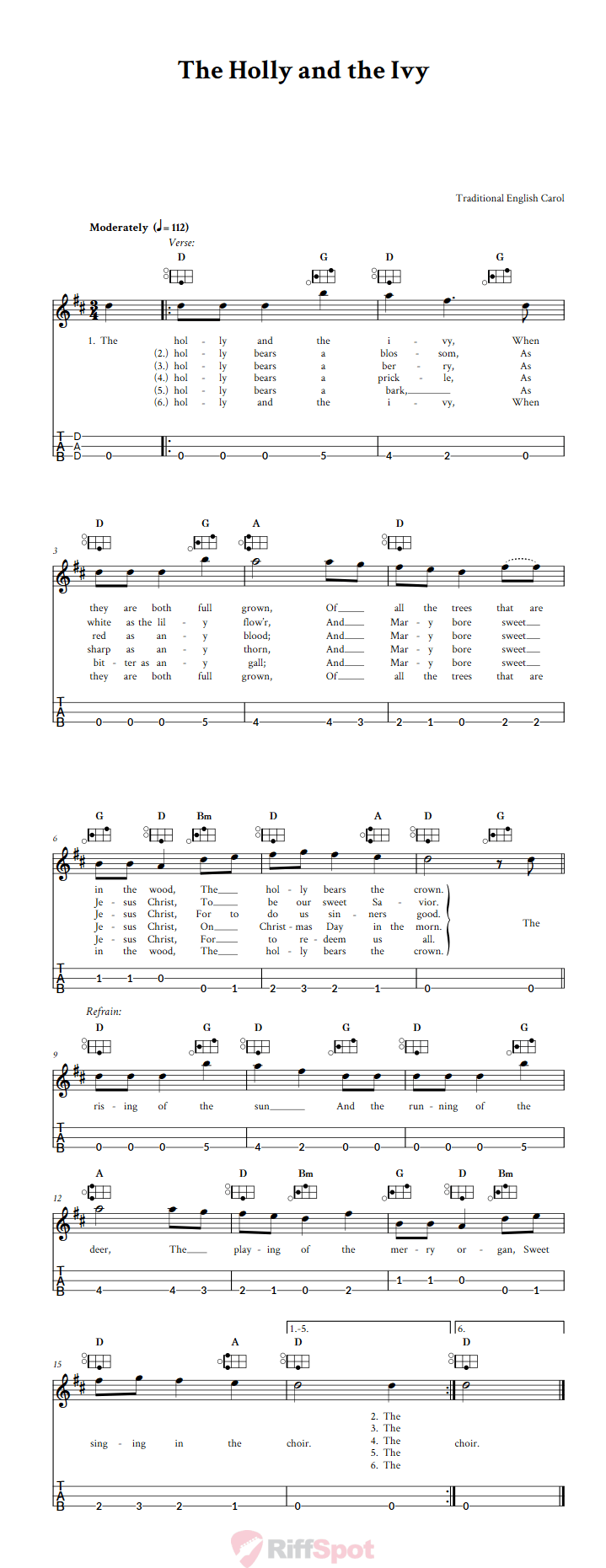 The Holly and the Ivy Easy Mountain Dulcimer Tab (DAD Tuning)