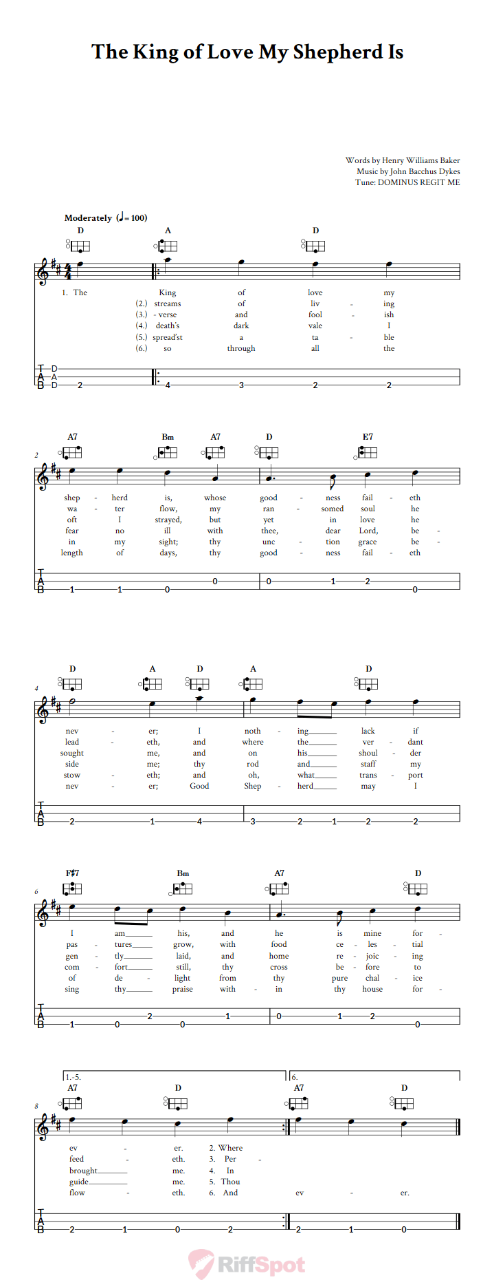 The King Of Love My Shepherd Is Easy Mountain Dulcimer Tab (DAD Tuning)