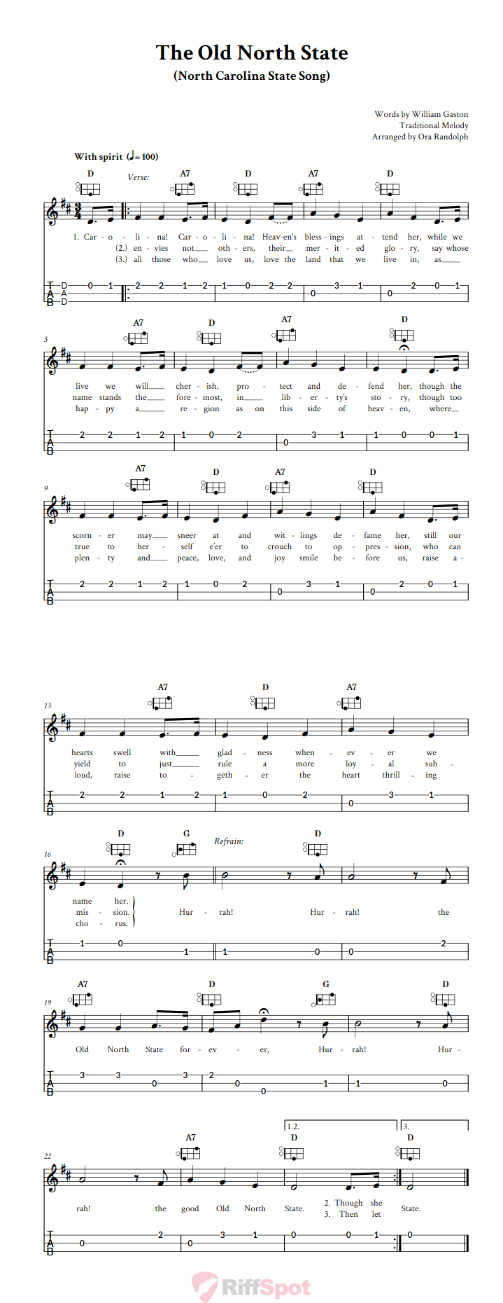 The Old North State Easy Mountain Dulcimer Tab (DAD Tuning)
