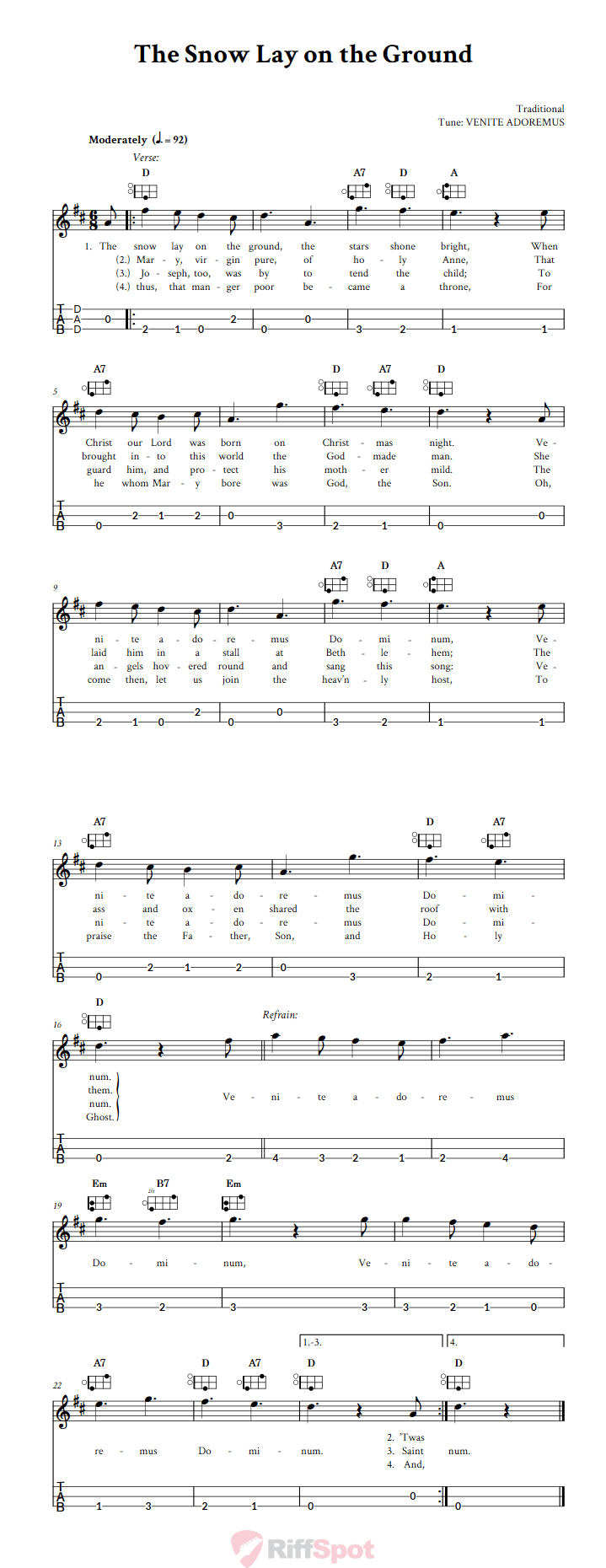 The Snow Lay on the Ground Easy Mountain Dulcimer Tab (DAD Tuning)